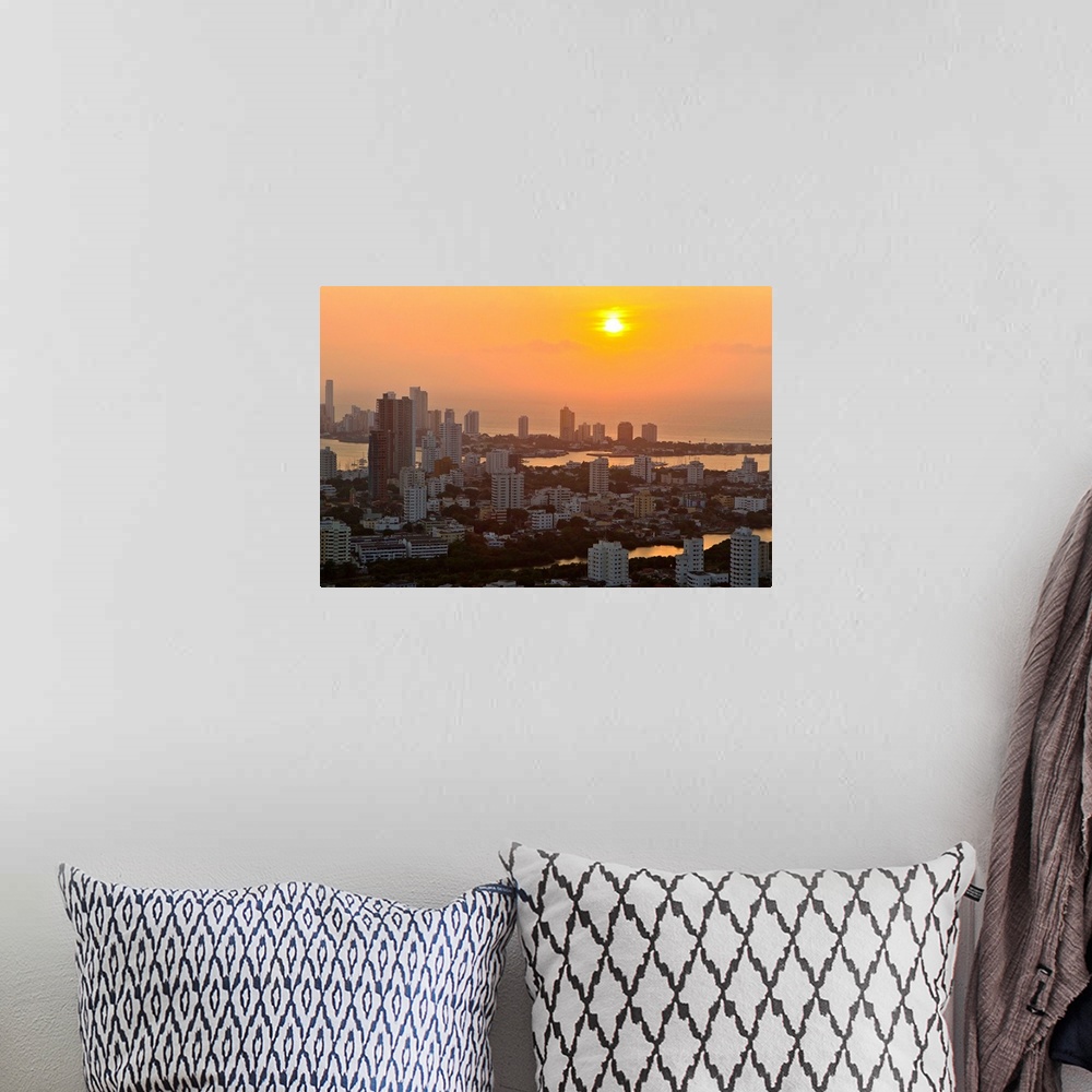 A bohemian room featuring Sunset over the city of Cartagena, Colombia.