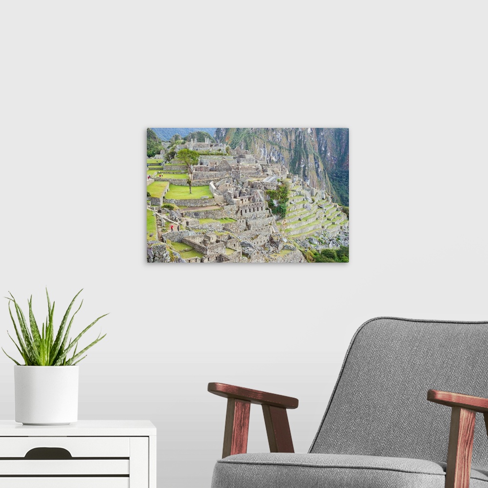 A modern room featuring The pre-Columbian Inca ruins of Machu Picchu.