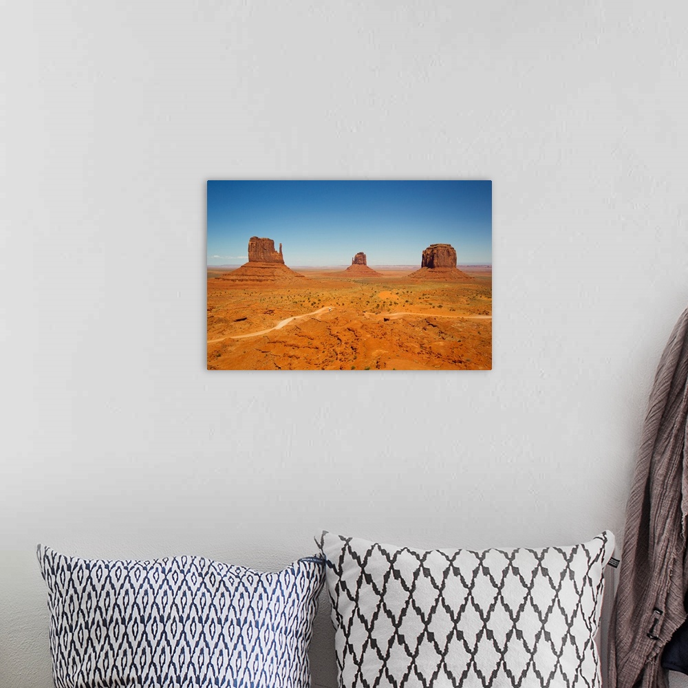 A bohemian room featuring The rock formation called Mittens, and desert landscape.