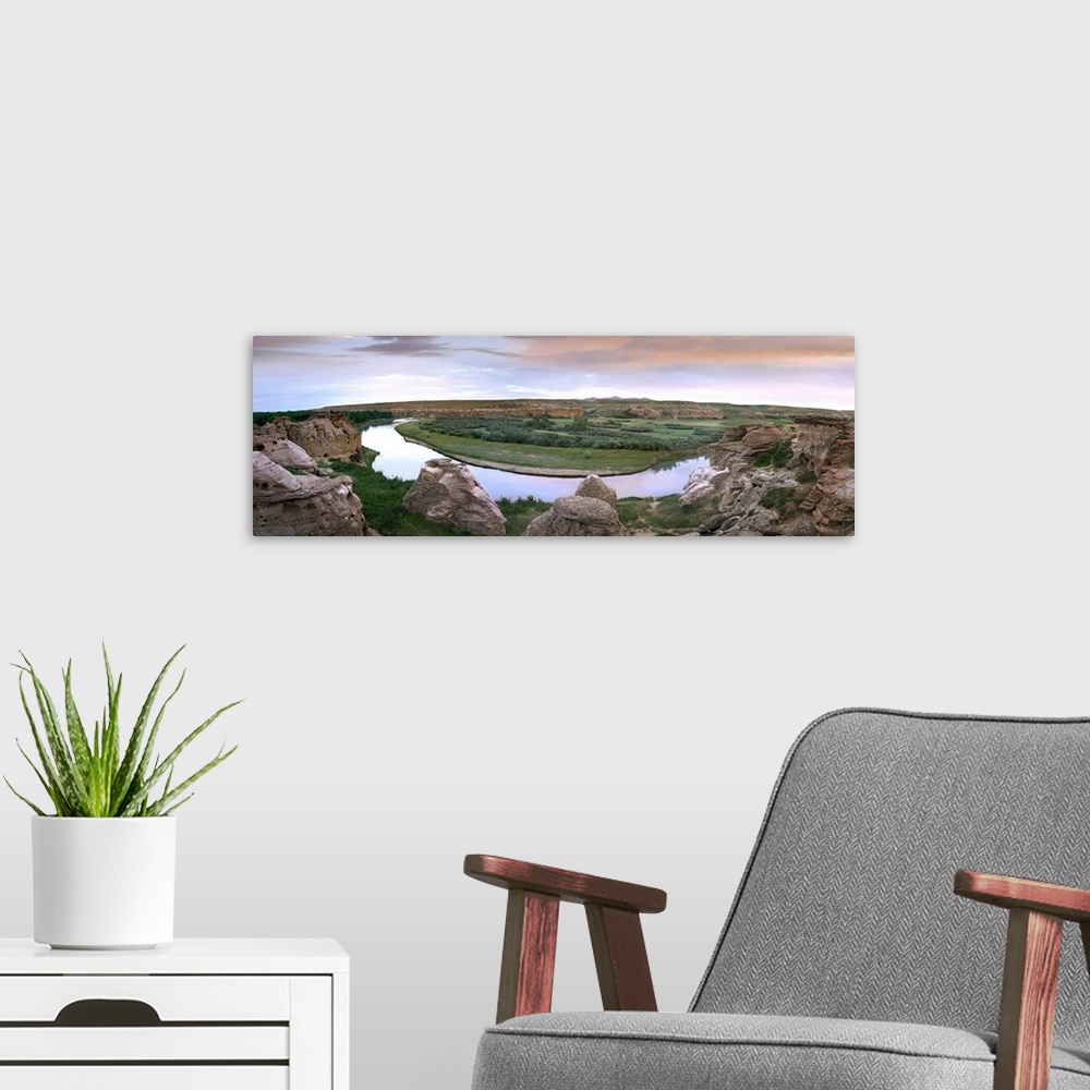 A modern room featuring A bend in the Milk River, Writing-on-stone Provincial Park, Alberta, Canada