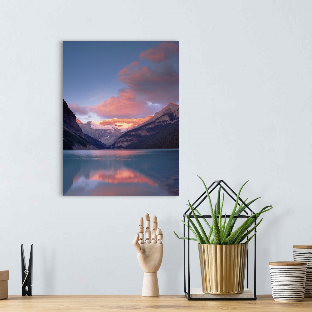 A bohemian room featuring Alpenglow, Lake Louise and Victoria Glacier, Banff National Park, Alberta, Canada