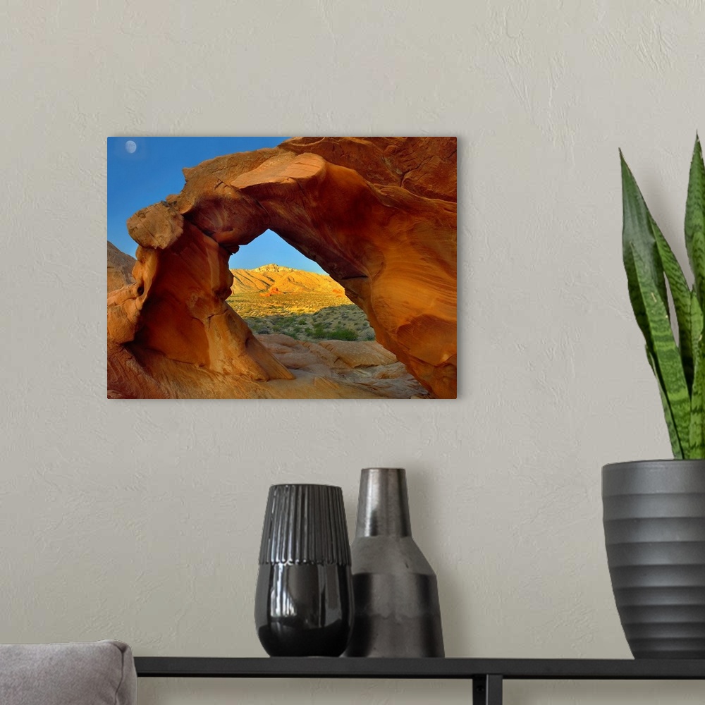 A modern room featuring Arch Rock and moon, Valley of Fire State Park, Nevada