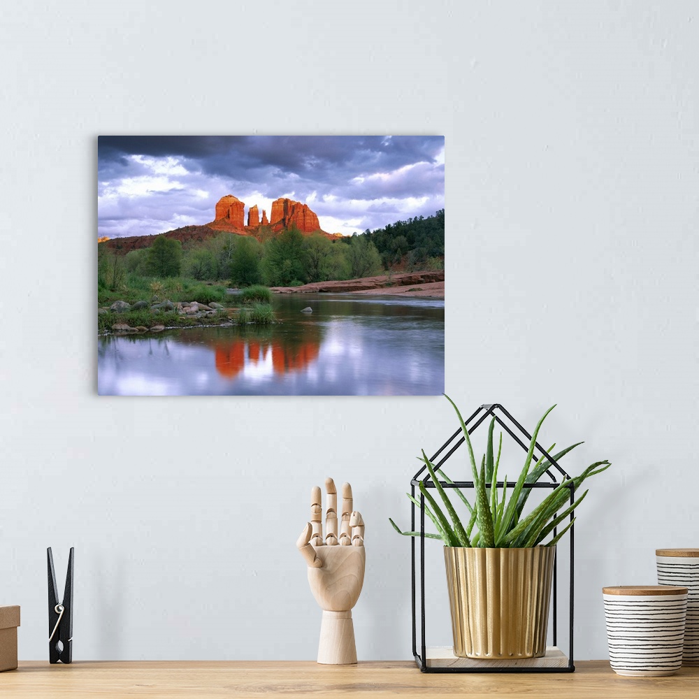 A bohemian room featuring Cathedral Rock reflected in Oak Creek, Red Rock State Park near Sedona, Arizona