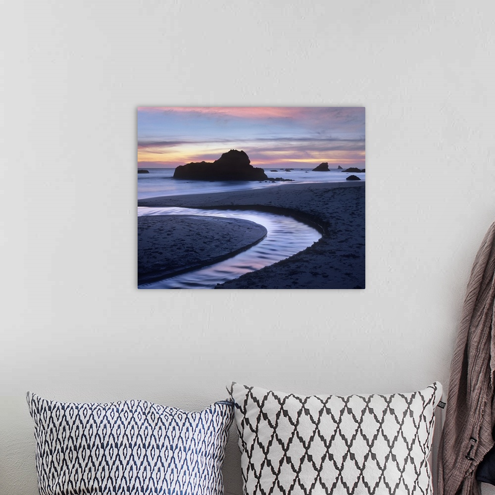 A bohemian room featuring Creek flowing into ocean at Harris Beach State Park, Oregon