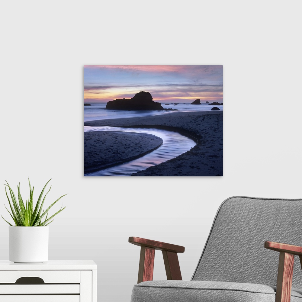 A modern room featuring Creek flowing into ocean at Harris Beach State Park, Oregon