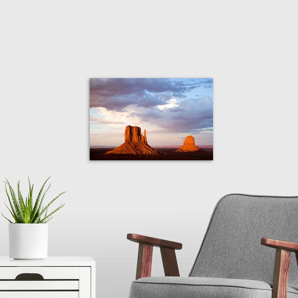 A modern room featuring East and West Mitten Buttes, Monument Valley, Arizona