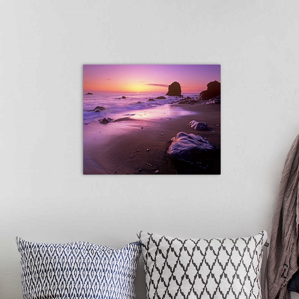 A bohemian room featuring Enderts Beach at sunset, Redwood National Park, California