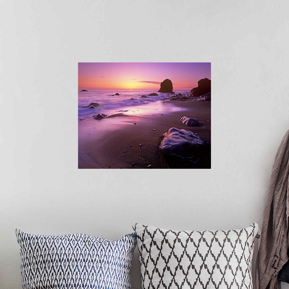 A bohemian room featuring Enderts Beach at sunset, Redwood National Park, California