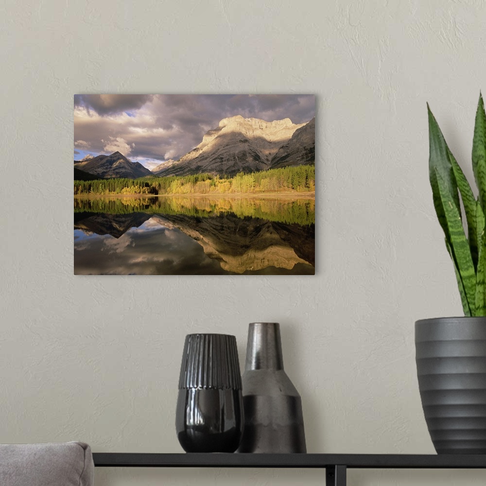 A modern room featuring Fortress Mountain and Mt Kidd at Wedge Pond, Kananaskis Country, Alberta, Canada