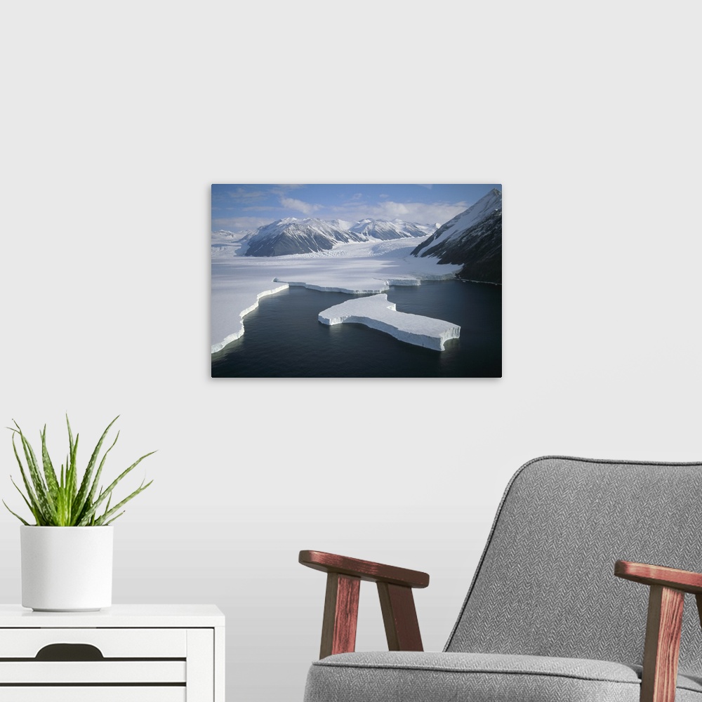 A modern room featuring Glaciers descending the Admiralty Mountains into Robertson Bay, Antarctica