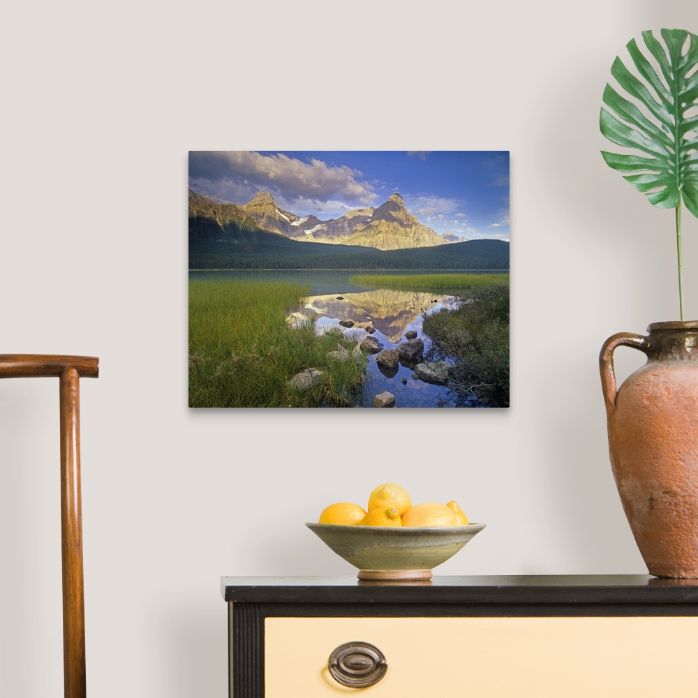 A traditional room featuring Howse Peak and Mount Chephren, Waterfowl Lake, Banff National Park, Alberta, Canada