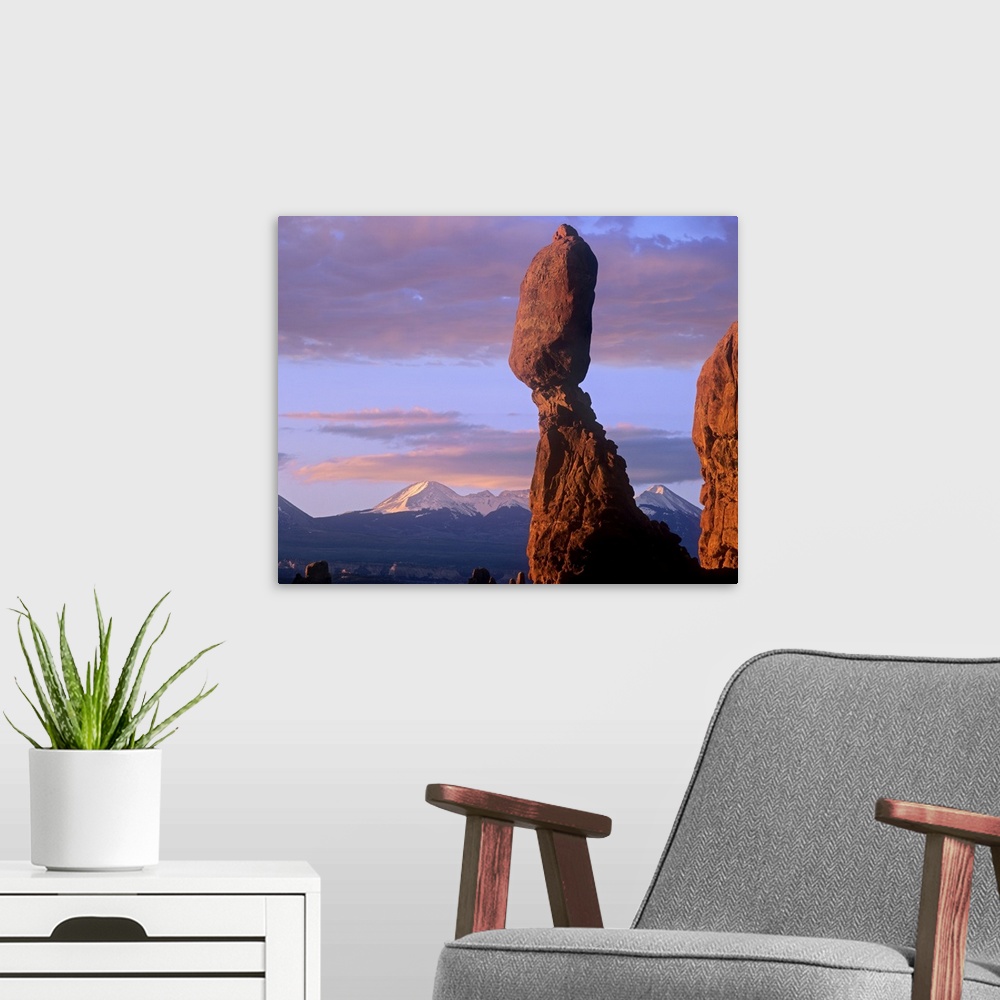 A modern room featuring La Sal Mountains and Balanced Rock, Arches National Park, Utah