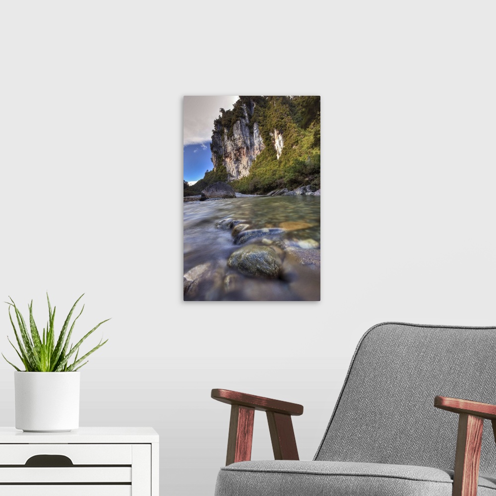 A modern room featuring Limestone cliffs,  Fox river, Paparoa National Park, West Coast, New Zealand