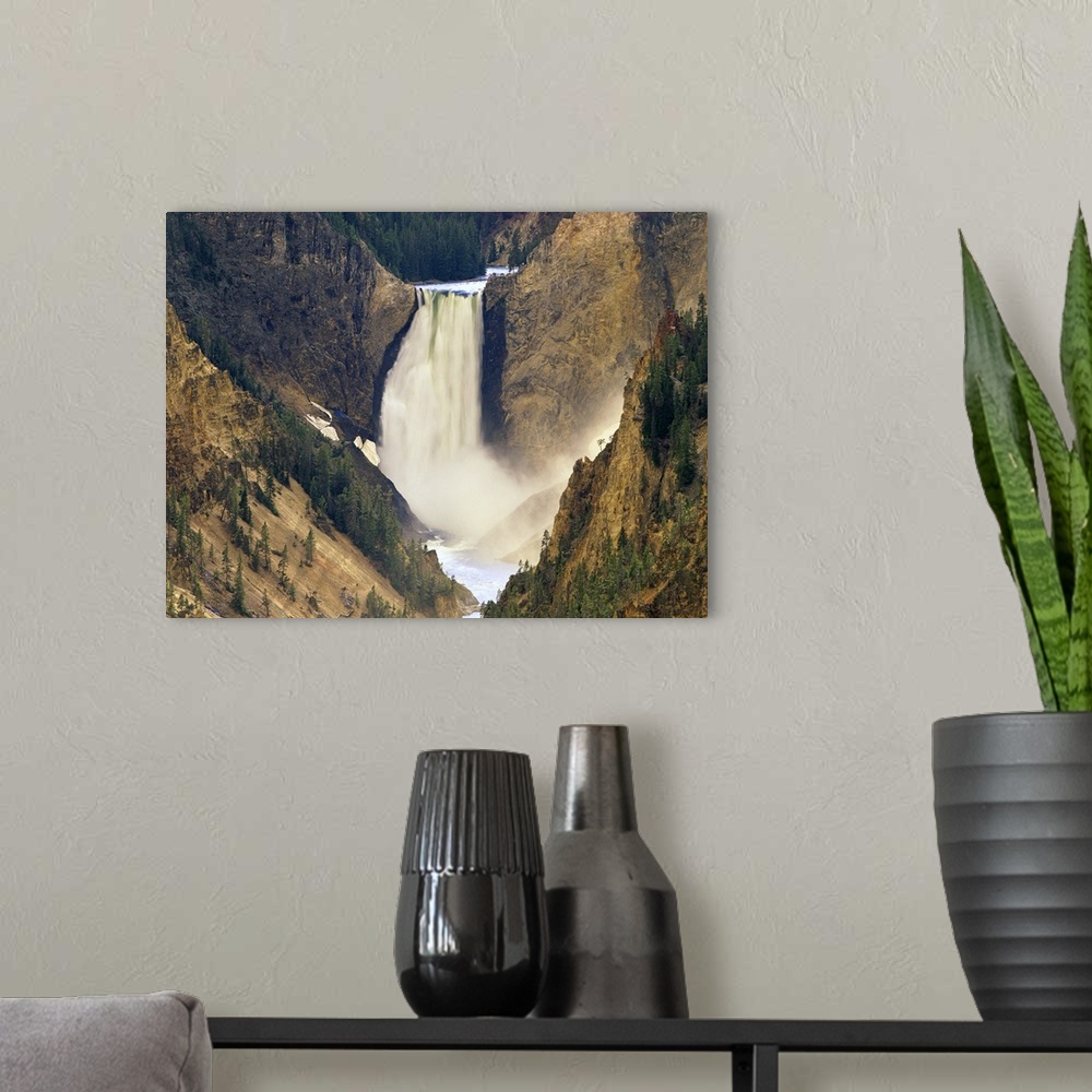 A modern room featuring Lower Yellowstone Falls and Grand Canyon of Yellowstone National Park, Wyoming