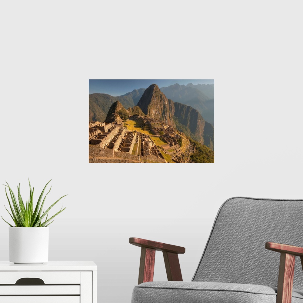 A modern room featuring Macchu Picchu, 'lost' city of the Incas, dawn above Urubamba valley, sacred valley of the Incas, ...