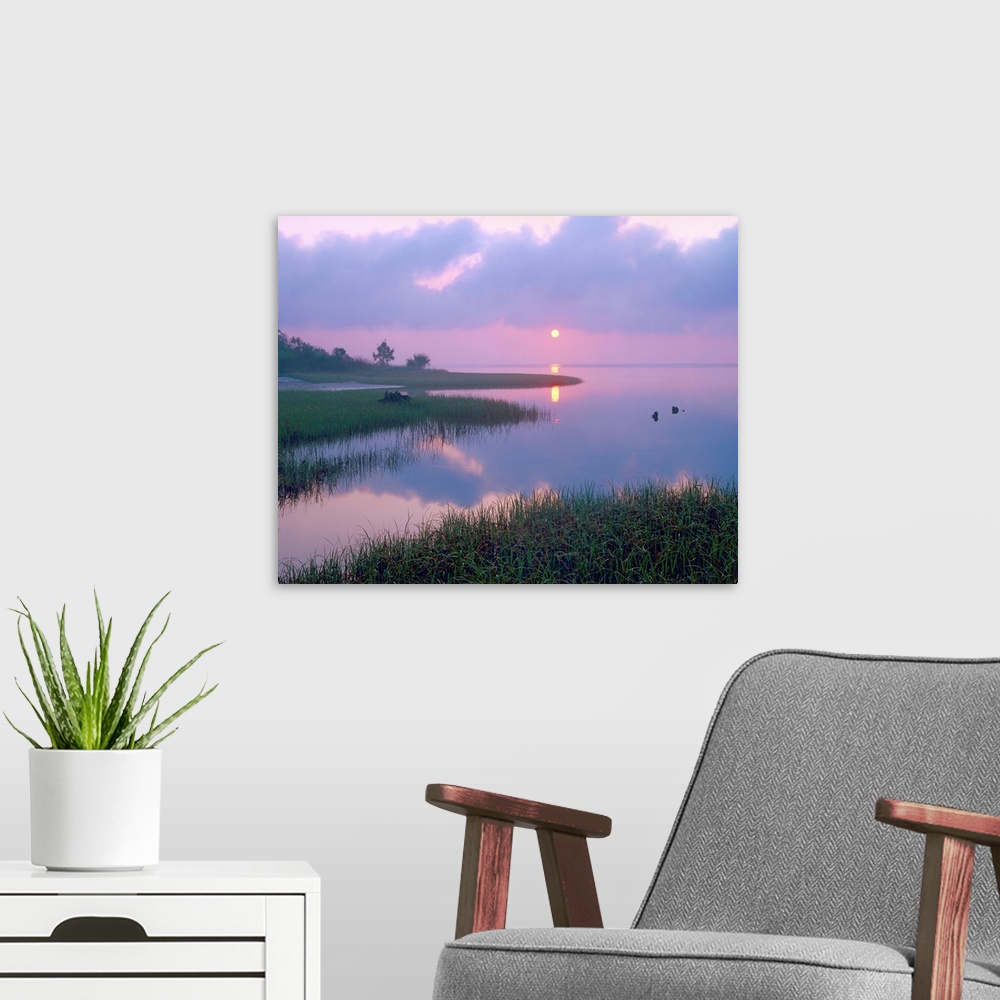 A modern room featuring Marsh at sunrise over Eagle Bay, St Joseph Peninsula, Florida