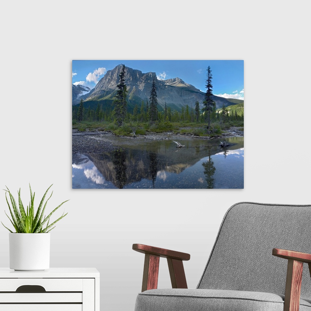 A modern room featuring Michael Peak reflection, Emerald Lake, Yoho National Park, British Columbia, Canada