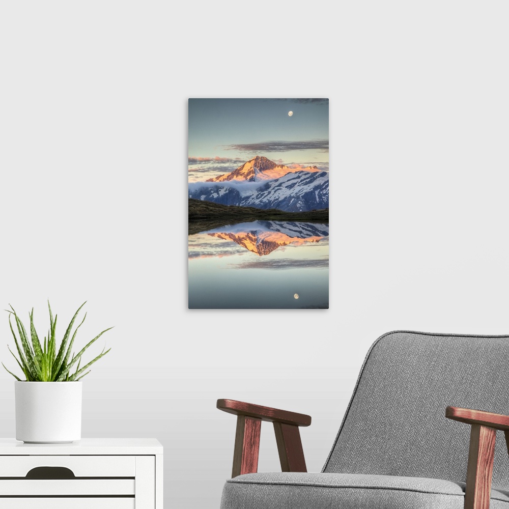 A modern room featuring Mount Aspiring, moonrise over Cascade Saddle, Mount Aspiring National Park, New Zealand