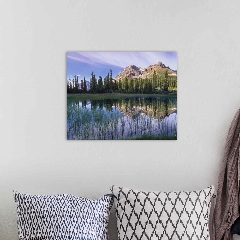 A bohemian room featuring Mount Jimmy Simpson reflected in pond, Banff National Park, Alberta, Canada