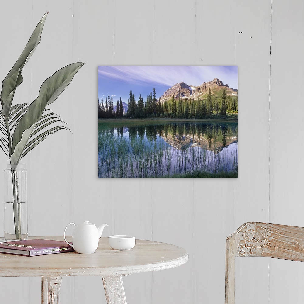 A farmhouse room featuring Mount Jimmy Simpson reflected in pond, Banff National Park, Alberta, Canada