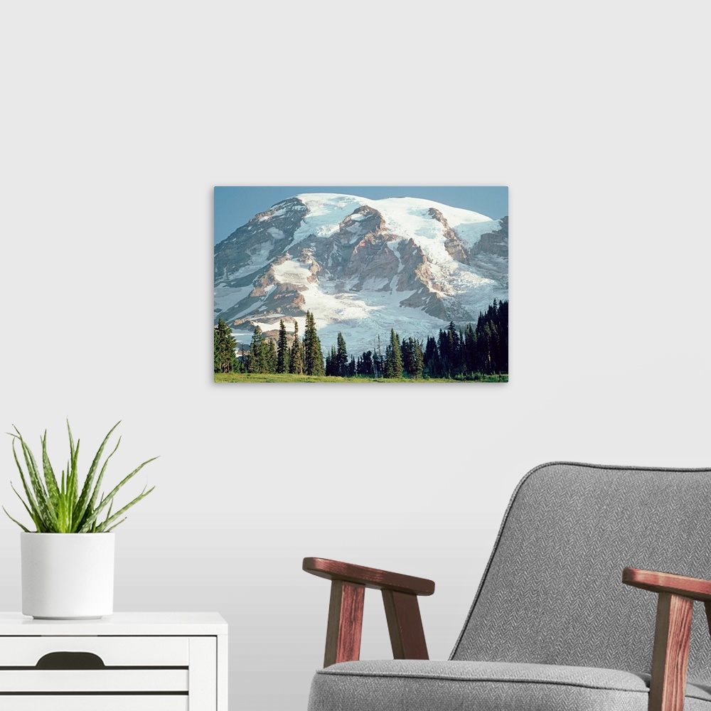 A modern room featuring Mt Rainier, Cascade Mountains, Washington
