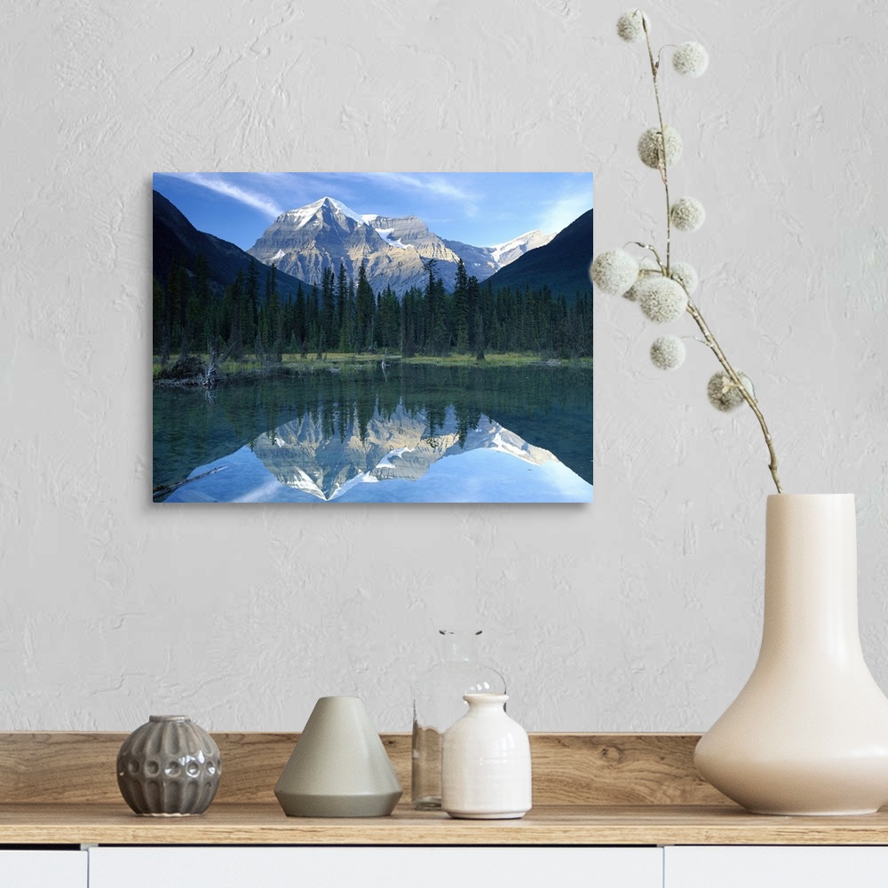 A farmhouse room featuring Mt Robson reflected in lake, British Columbia, Canada