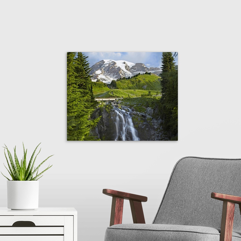 A modern room featuring Myrtle Falls and Mount Rainier, Mount Rainier National Park, Washington