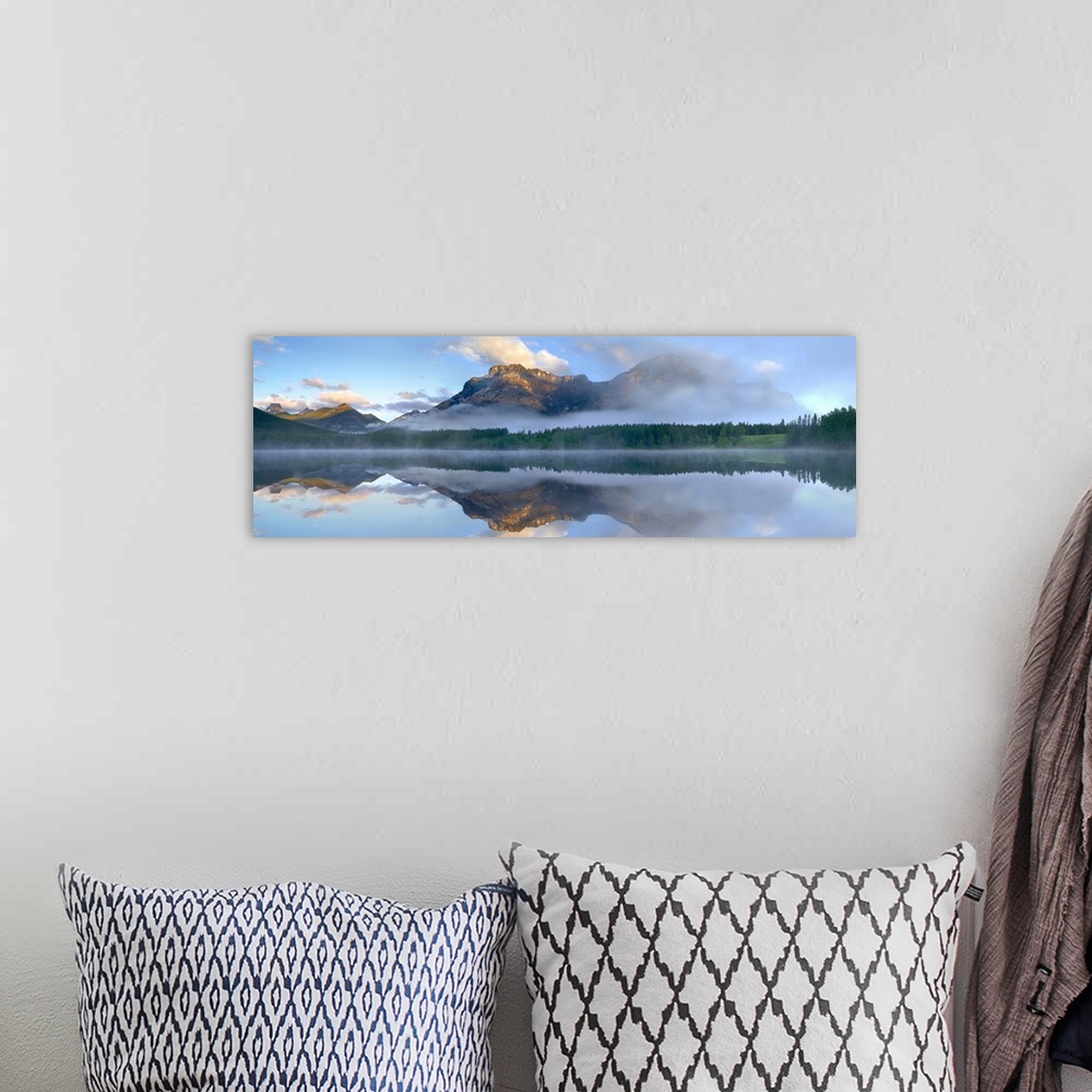 A bohemian room featuring Panoramic view of Mt Kidd as seen from Wedge Pond, Alberta, Canada
