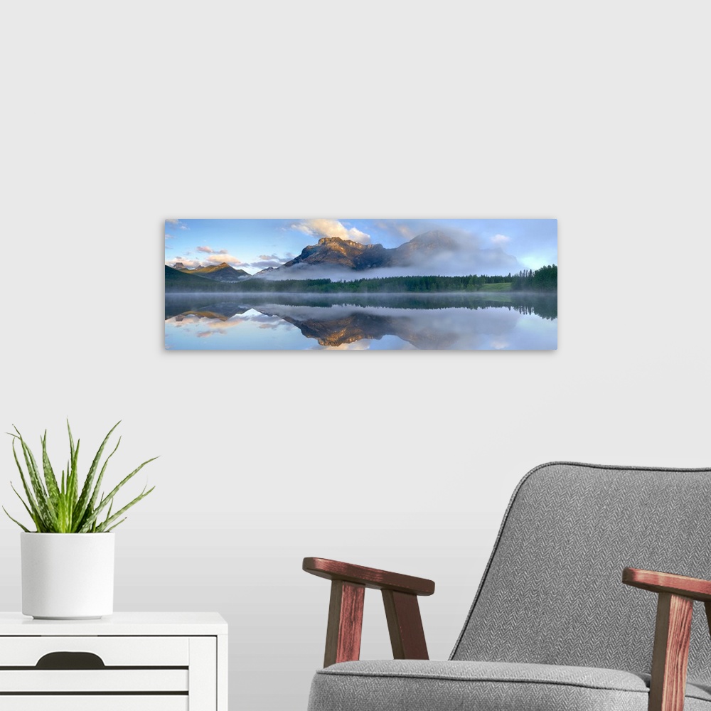 A modern room featuring Panoramic view of Mt Kidd as seen from Wedge Pond, Alberta, Canada
