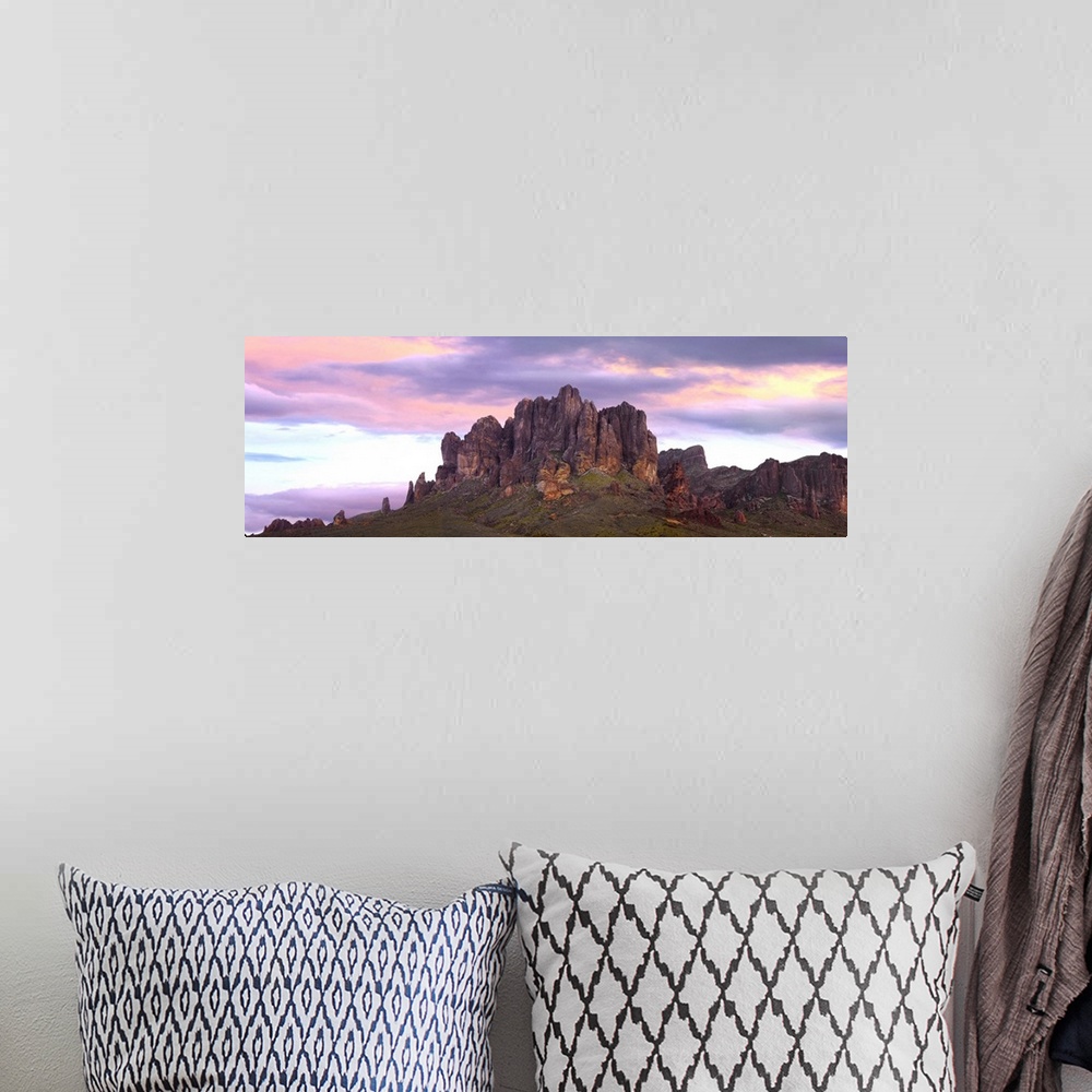 A bohemian room featuring Panoramic view of the Superstition Mountains at sunset, Arizona