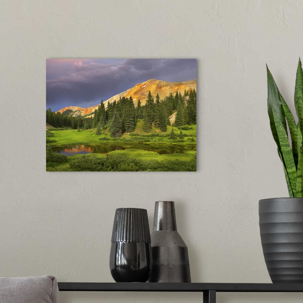 A modern room featuring Red Mountain and pond, near Ouray, Colorado