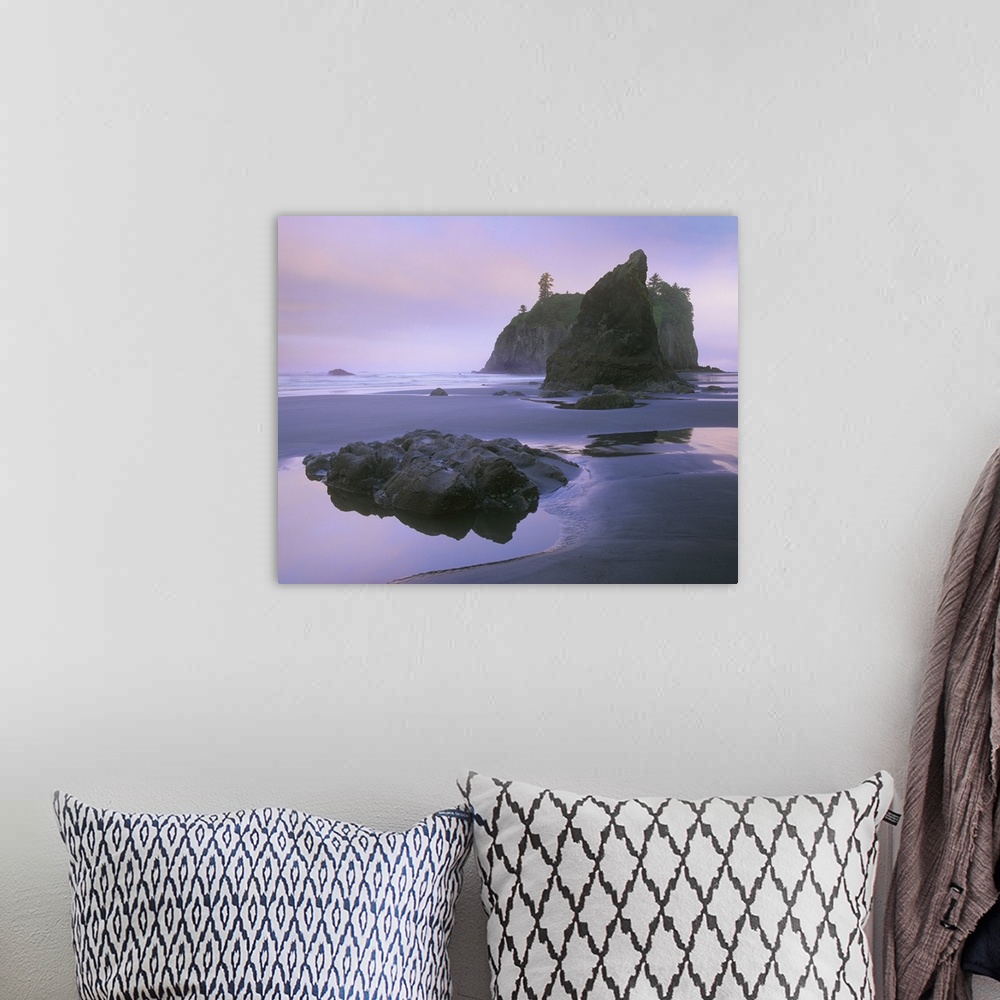 A bohemian room featuring Ruby Beach with seastacks and boulders, Olympic National Park, Washington