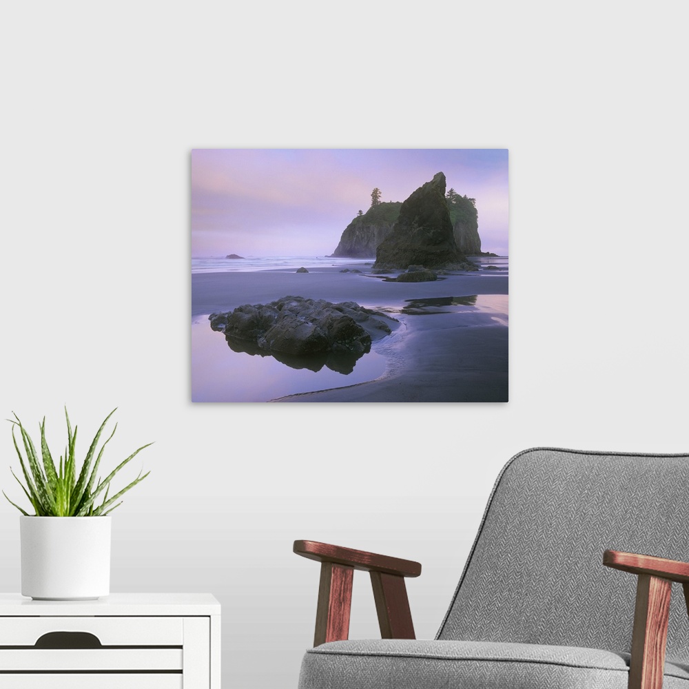 A modern room featuring Ruby Beach with seastacks and boulders, Olympic National Park, Washington