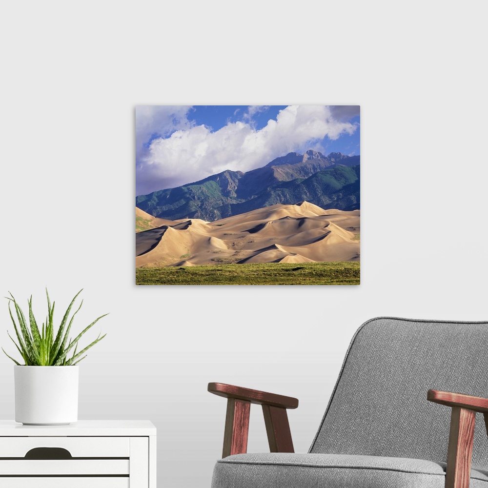 A modern room featuring Sand dunes with Sangre de Cristo Mountains in the background, Colorado