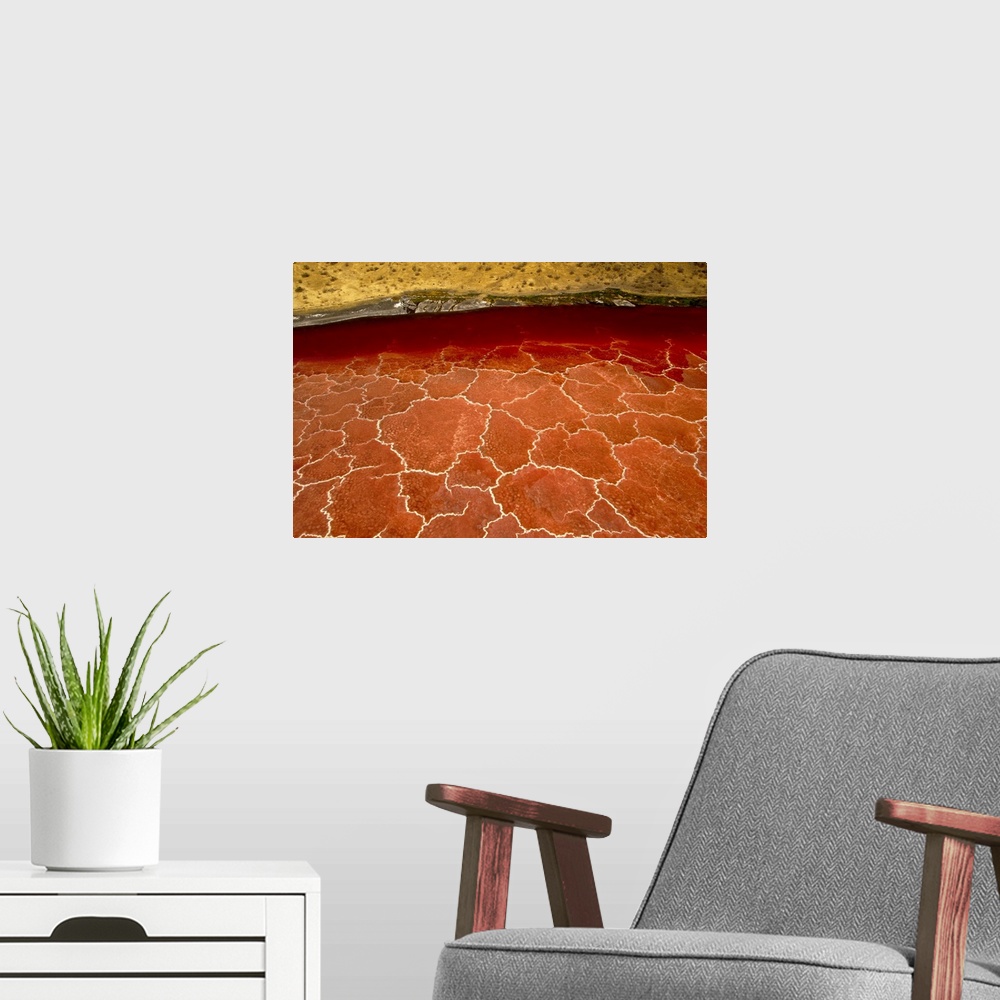 A modern room featuring Soda formations on the surface of Lake Natron, Tanzania, east Africa
