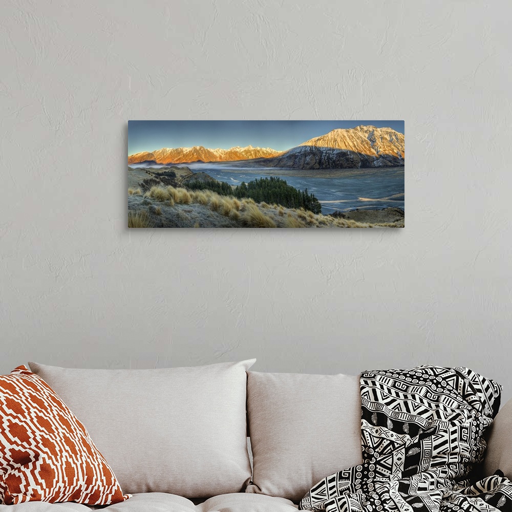 A bohemian room featuring Sunrise over Clyde River, Cloudy Peak Range, Canterbury, New Zealand