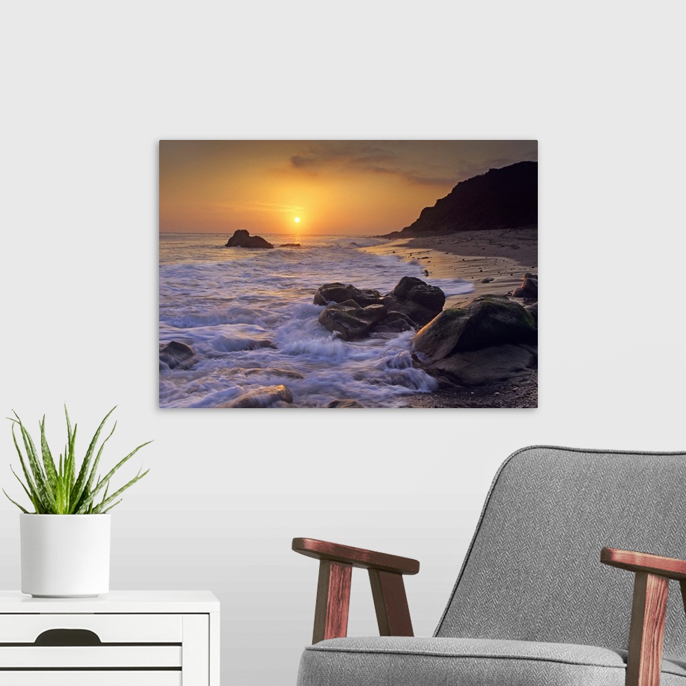 A modern room featuring Sunset over Leo Carillo State Beach, Malibu, California