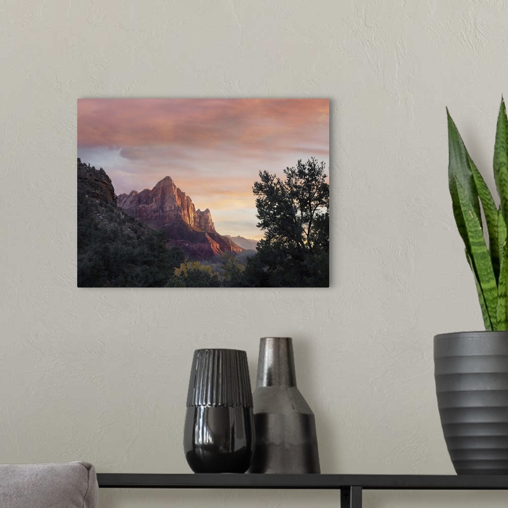 A modern room featuring The Watchman, Zion National Park, Utah