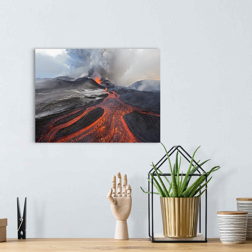 A bohemian room featuring Tolbachik Volcano erupting, Kamchatka, Russia