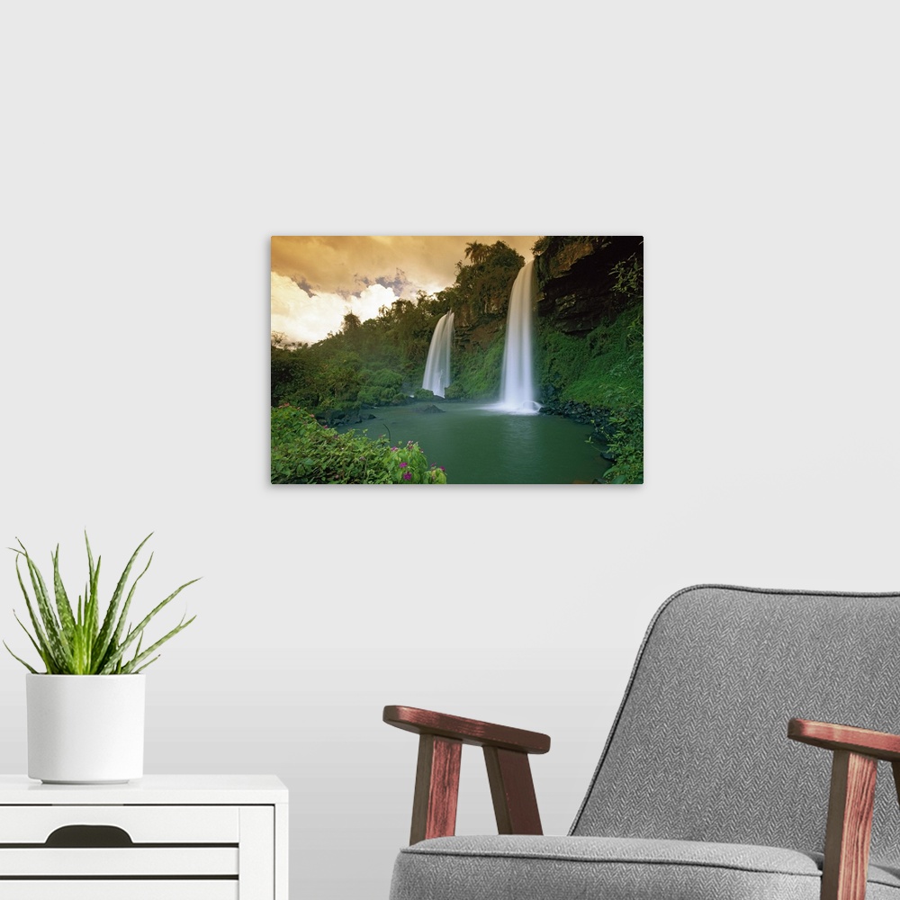 A modern room featuring Two Sisters Waterfalls, Iguacu Falls National Park, Brazil
