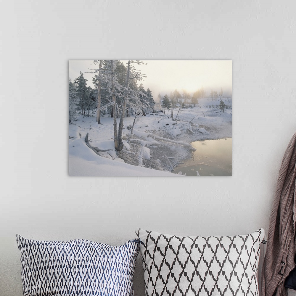 A bohemian room featuring Upper Geyser Basin in winter, Yellowstone National Park, Wyoming