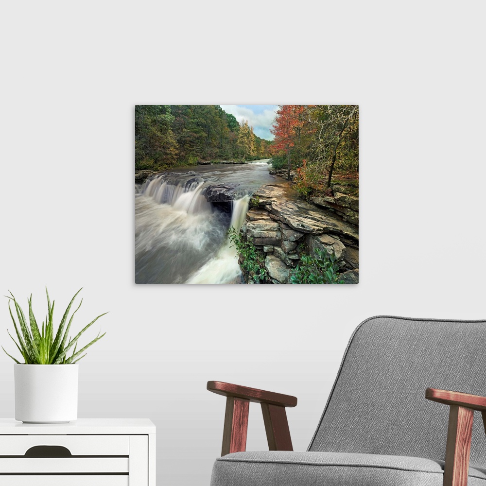A modern room featuring Waterfall, Mulberry River, Arkansas.