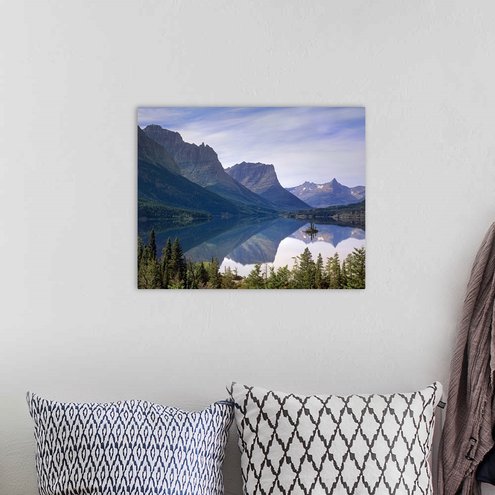 A bohemian room featuring Wild Goose Island in St Mary's Lake, Glacier National Park, Montana