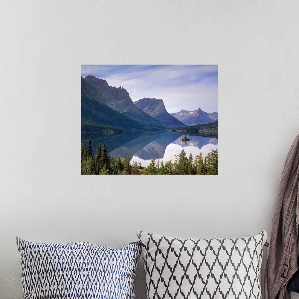 A bohemian room featuring Wild Goose Island in St Mary's Lake, Glacier National Park, Montana