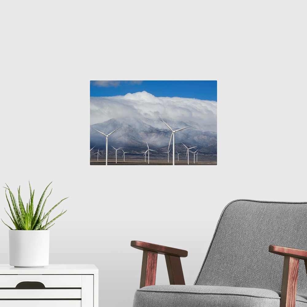 A modern room featuring Wind turbines, Schell Creek Range, Nevada.