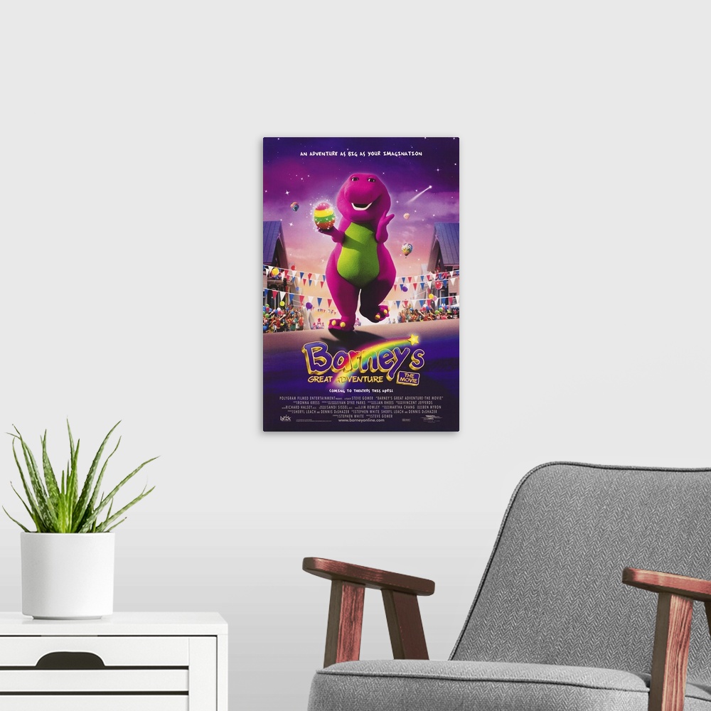 A modern room featuring First the bad news: that big purple dweebosaur made a movie and your three-year-old is going to m...