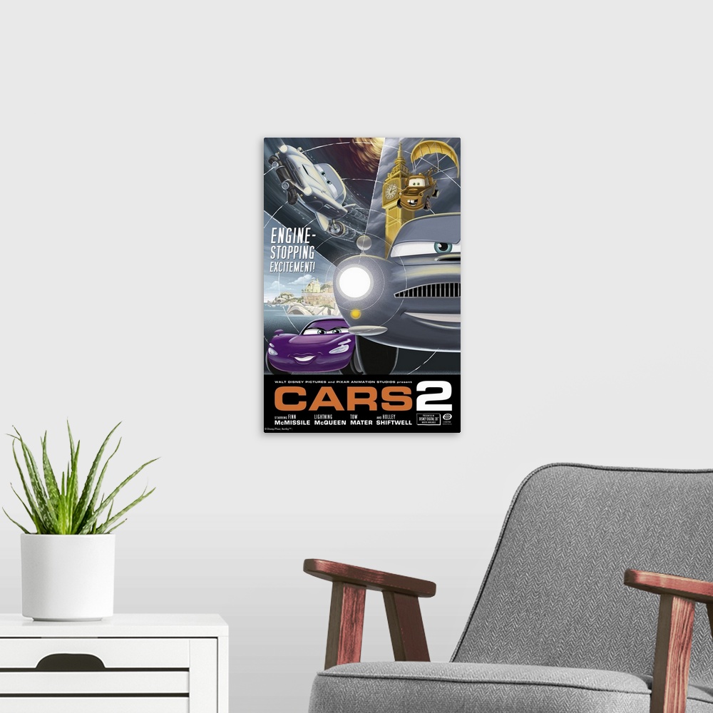 A modern room featuring Cars 2 - Movie Poster