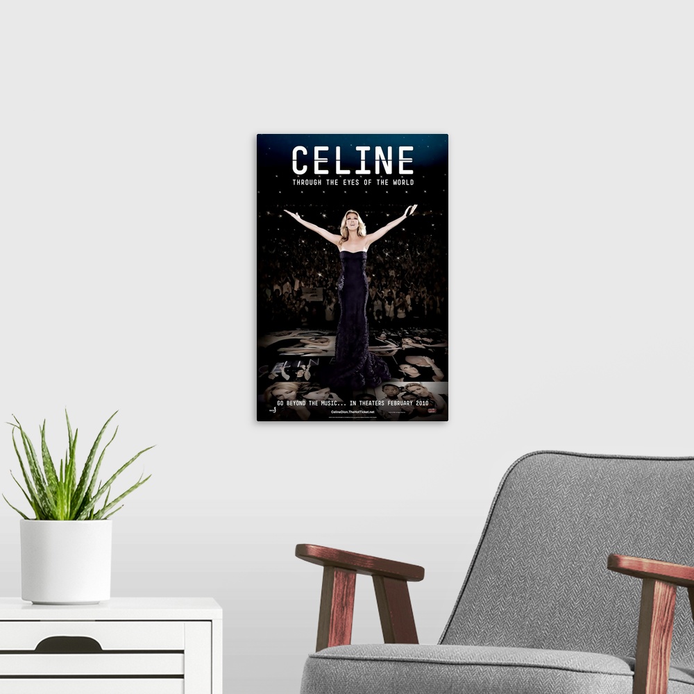 A modern room featuring Celine: Through the Eyes of the World - Movie Poster
