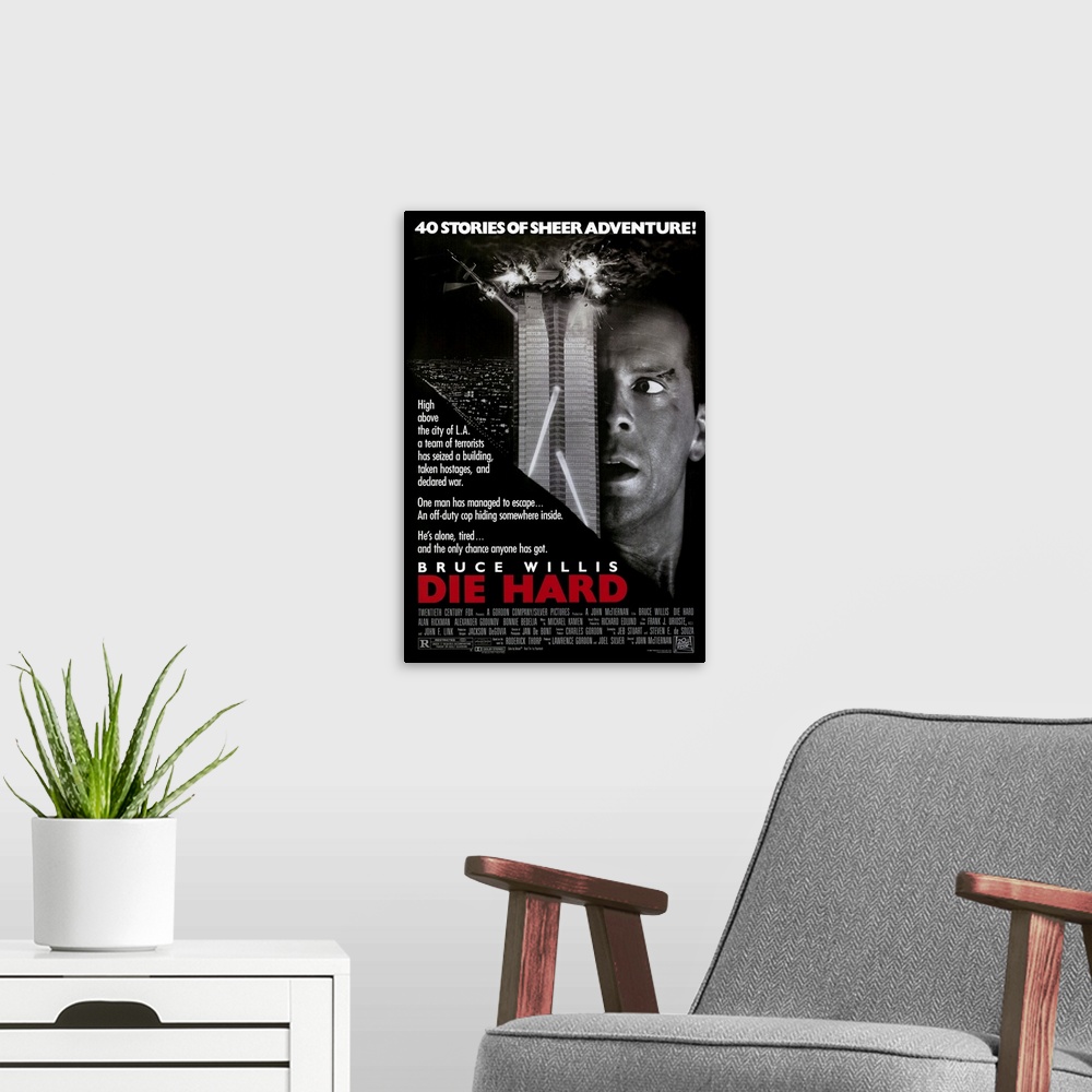 A modern room featuring It's Christmas Eve and NYC cop John McClane (Willis) has arrived in L.A. to spend the holiday wit...