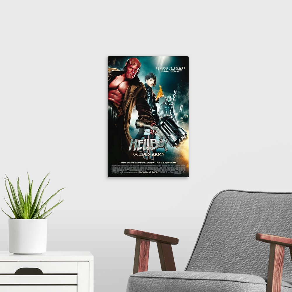 A modern room featuring Hellboy 2: The Golden Army - Movie Poster